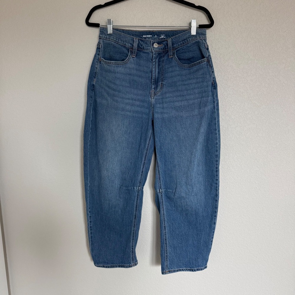 Old Navy Wow Barrel Leg Jeans Womens 6 Short High Rise Blue Cropped Denim